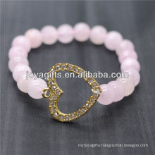 Wholesale Diamante Heart With 8MM Semi Precious Stone Stretch Bracelet